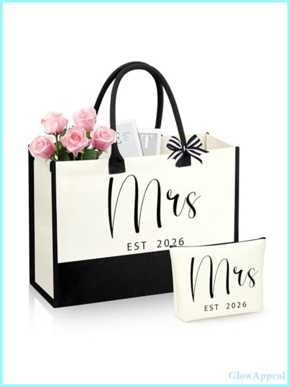 Mrs Tote Bag & Makeup Bag Bridal Shower Gift Set Cotton Canvas